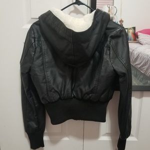 Crop Leather Hoodie Jacket (Forever21)